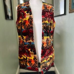 Vintage Vest ALADDIN Tapestry Boho Hippie Vest Brocade Black Orange 70s